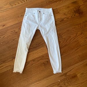 LOFT raw edge cropped white skinny jeans
